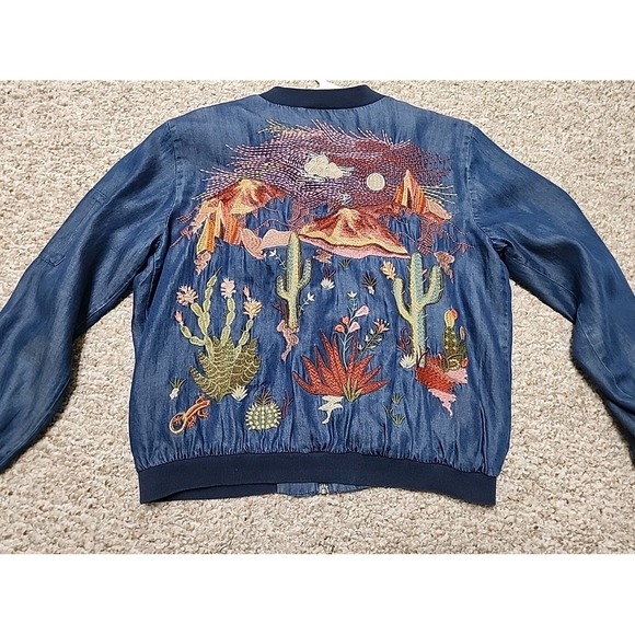 Johnny Was Jackets & Blazers - Johnny Was Western Bomber Jacket Denim Embroidered Full Zip Medium Rare